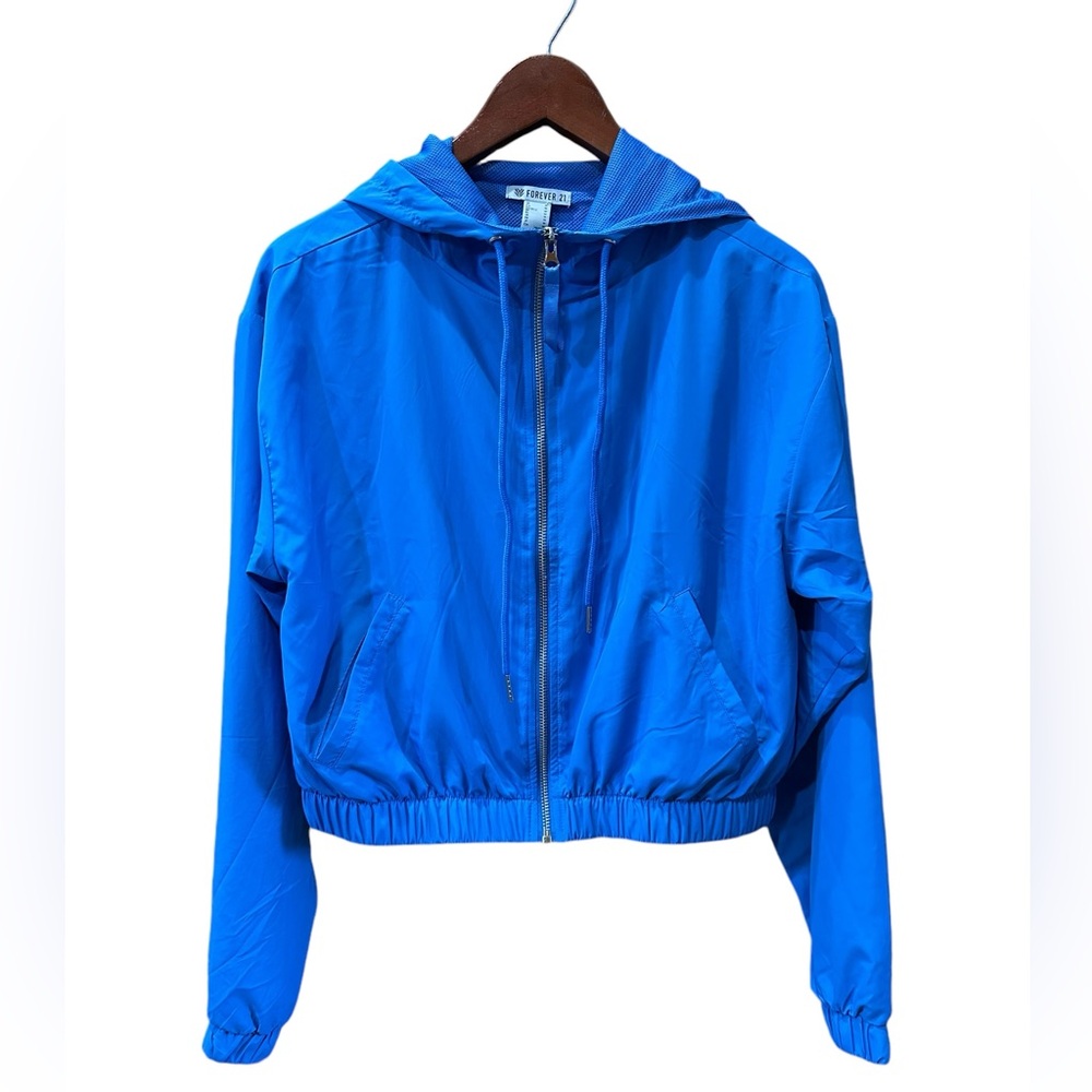Sky Blue Forever 21 Lined Windbreaker Hooded Jacket
